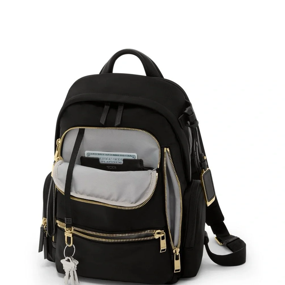 Tumi Jet Black Celina Medium Backpack with Gold Details - Picture 2 of 11